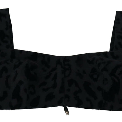 Dolce & Gabbana Black Leopard Cropped Bustier Corset Bra Top