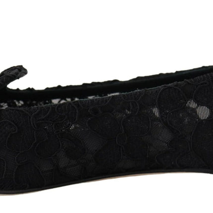 Dolce & Gabbana Black Taormina Lace Crystals Flats Shoes