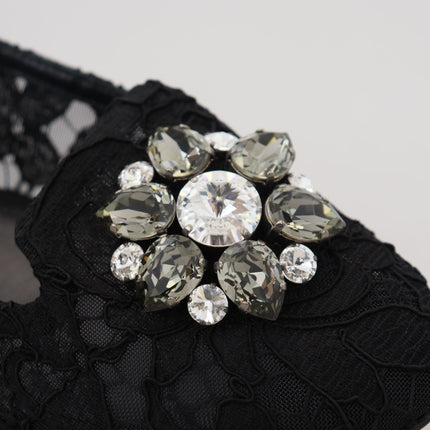 Dolce & Gabbana Black Taormina Lace Crystals Flats Shoes