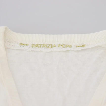 Patrizia Pepe Ivory V-Neck Long Sleeves Women Blouse Top