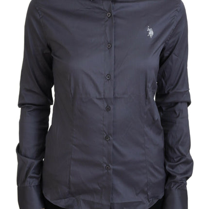 U.S. POLO ASSN. Gray Printed Long Sleeves Collared Top