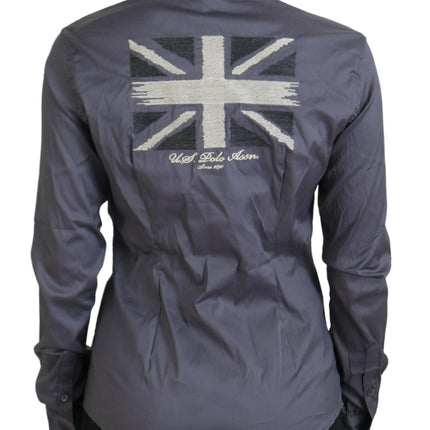 U.S. POLO ASSN. Gray Printed Long Sleeves Collared Top