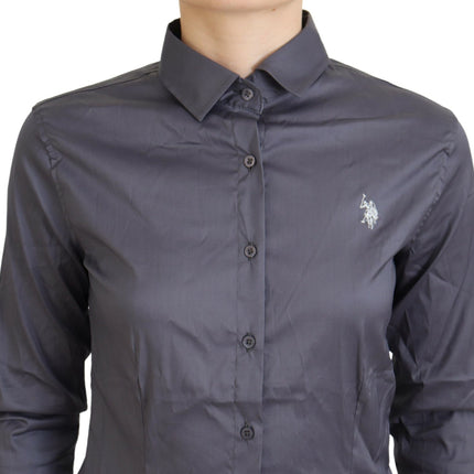 U.S. POLO ASSN. Gray Printed Long Sleeves Collared Top