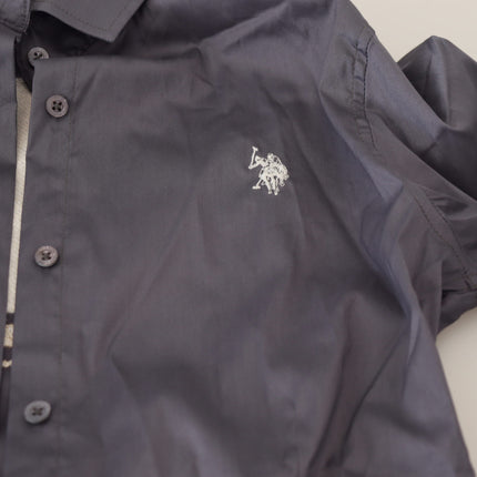U.S. POLO ASSN. Gray Printed Long Sleeves Collared Top
