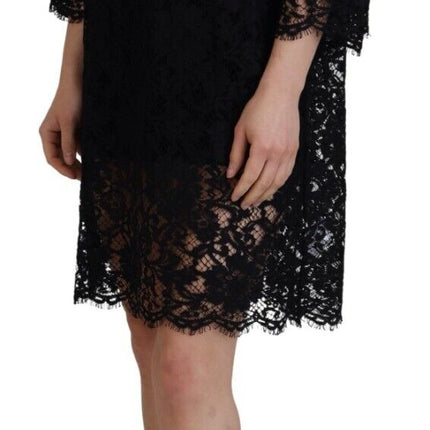 Dolce & Gabbana Black Floral Lace Cotton Shift Mini Dress
