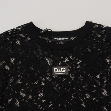 Dolce & Gabbana Black Floral Lace Cotton Shift Mini Dress