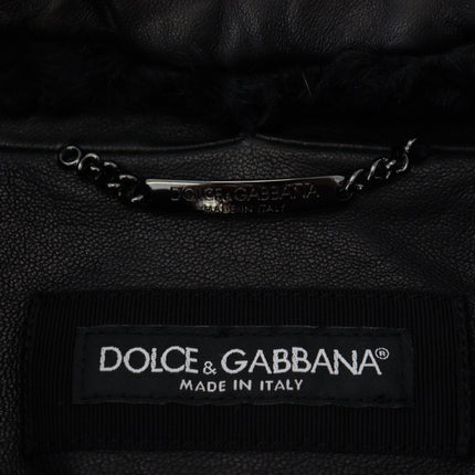 Dolce & Gabbana Black Lamb Leather Collared Men Coat Jacket