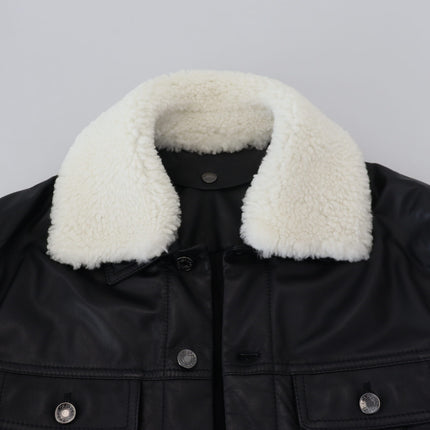 Dolce & Gabbana Black Lamb Leather Collared Men Coat Jacket