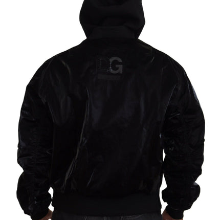 Dolce & Gabbana Black Nylon Hooded Full Zip Bomber Jacket