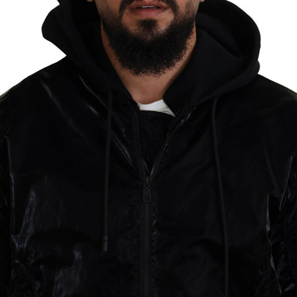 Dolce & Gabbana Black Nylon Hooded Full Zip Bomber Jacket
