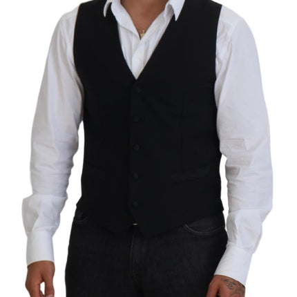 Dolce & Gabbana Black Virgin Wool Waistcoat Formal Vest