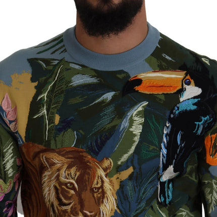 Dolce & Gabbana Multicolor Jungle Wool Pullover Logo Sweater