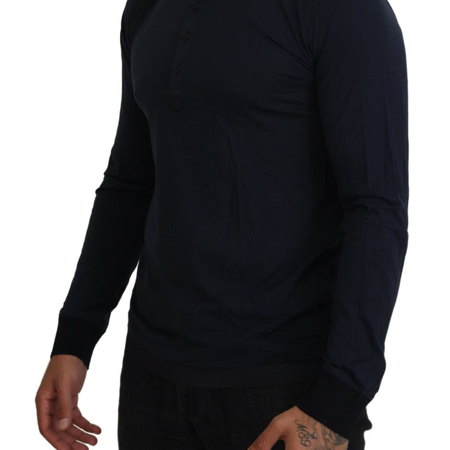 Dolce & Gabbana Blue Cotton Button Crewneck Pullover Sweater