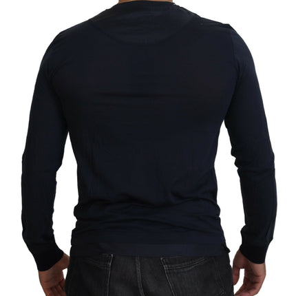 Dolce & Gabbana Blue Cotton Button Crewneck Pullover Sweater