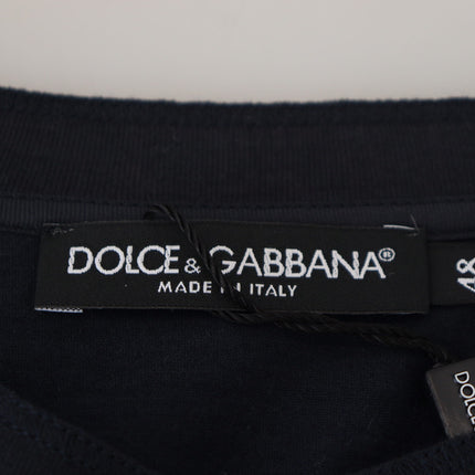 Dolce & Gabbana Blue Cotton Button Crewneck Pullover Sweater