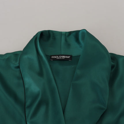 Dolce & Gabbana Green Silk Waist Belt Robe Sleepwear