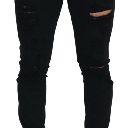 Dolce & Gabbana Black Slim Fit Tattered Denim Cotton Jeans
