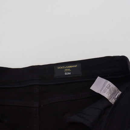 Dolce & Gabbana Black Slim Fit Tattered Denim Cotton Jeans