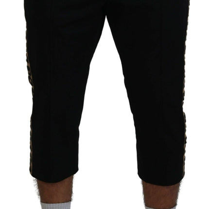 Dolce & Gabbana Black Cotton Elastic Waist DG Logo Cropped Pants