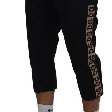 Dolce & Gabbana Black Cotton Elastic Waist DG Logo Cropped Pants