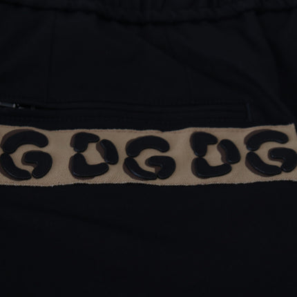 Dolce & Gabbana Black Cotton Elastic Waist DG Logo Cropped Pants