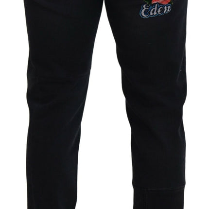 Dolce & Gabbana Black Angel Embroidery Skinny Denim Jeans