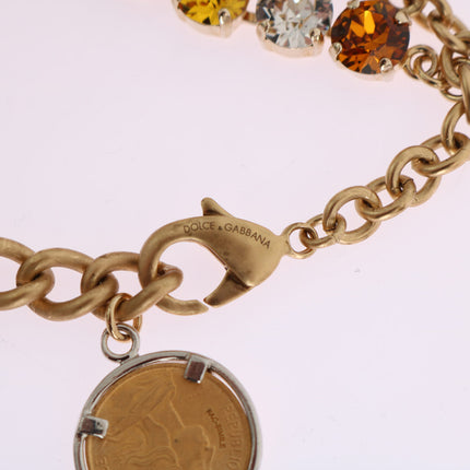Dolce & Gabbana Gold Brass Crystal Logo Pineapple Statement Necklace