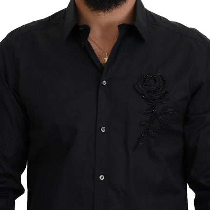 Dolce & Gabbana Black Roses Slim Fit Cotton Shirt