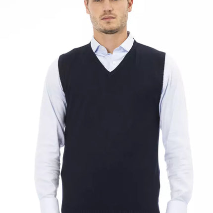 Alpha Studio Blue Viscose Men's V-neck Vest