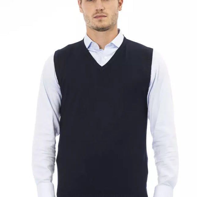 Alpha Studio Blue Viscose Men's V-neck Vest