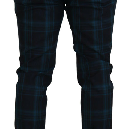 Dolce & Gabbana Blue Purple Plaid Wool Trousers Pants