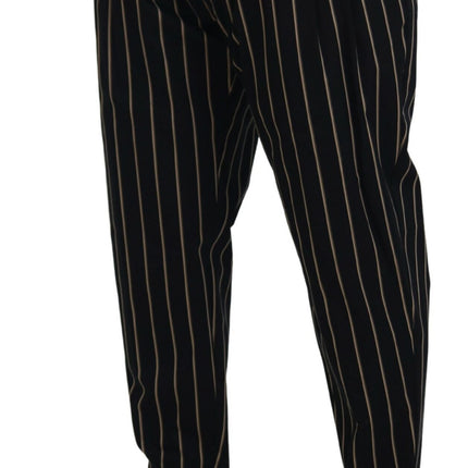 Dolce & Gabbana Black Beige Striped Cotton Stretch Pants