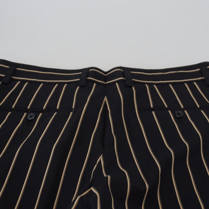 Dolce & Gabbana Black Beige Striped Cotton Stretch Pants