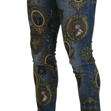 Dolce & Gabbana Blue Medal Print Slim Fit Cotton Jeans