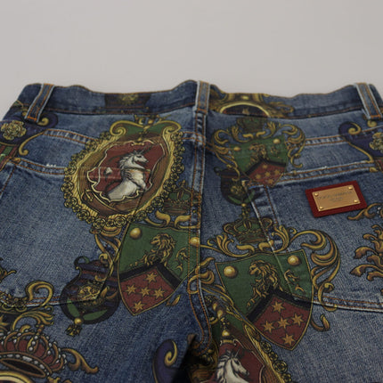 Dolce & Gabbana Blue Medal Print Slim Fit Cotton Jeans