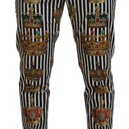 Dolce & Gabbana White Cotton Stretch Crown Trouser Pants