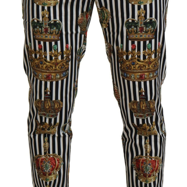 Dolce & Gabbana White Cotton Stretch Crown Trouser Pants