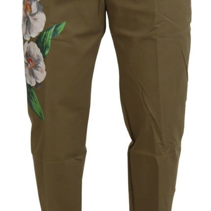 Dolce & Gabbana Beige Cotton Stretch Floral Chinos Pants