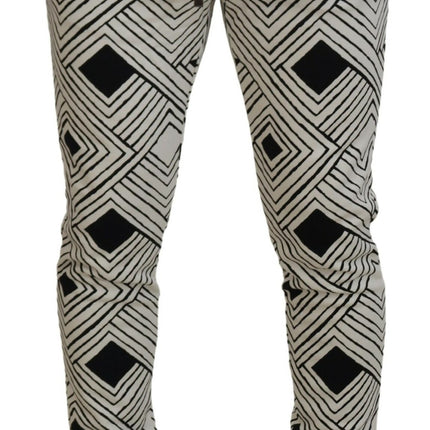 Dolce & Gabbana Black White Cotton Trousers Sport Pants