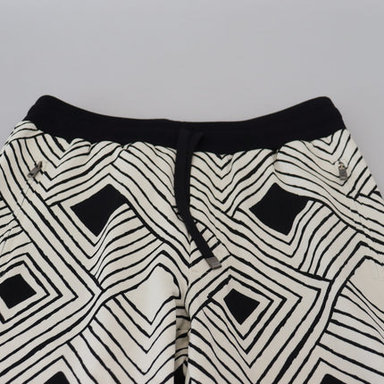 Dolce & Gabbana Black White Cotton Trousers Sport Pants