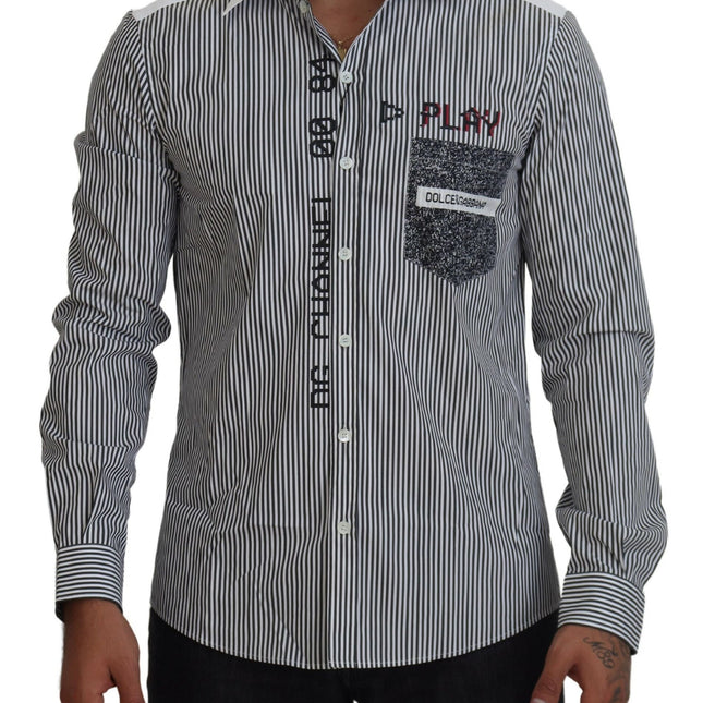 Dolce & Gabbana Gray White Striped Slim Fit Shirt