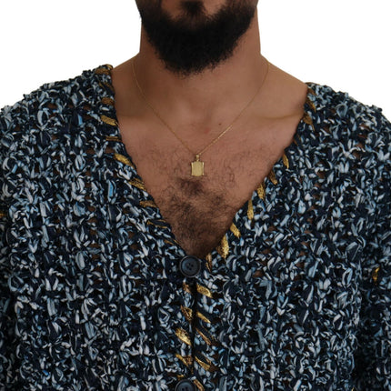Dolce & Gabbana Blue Button Cardigan Fatto A Mano Sweater