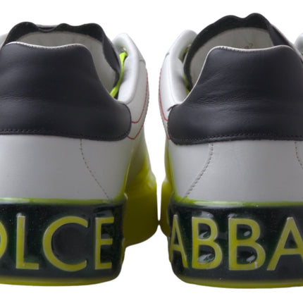 Dolce & Gabbana White Yellow Portofino Leather Sneakers Shoes