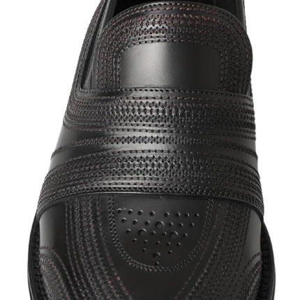 Dolce & Gabbana Black Leather Slipper Loafers Stitched Shoes