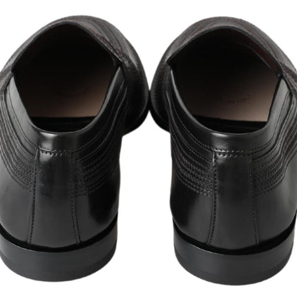 Dolce & Gabbana Black Leather Slipper Loafers Stitched Shoes
