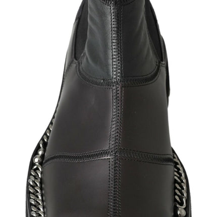 Dolce & Gabbana Black Leather Slip on Stretch Boots