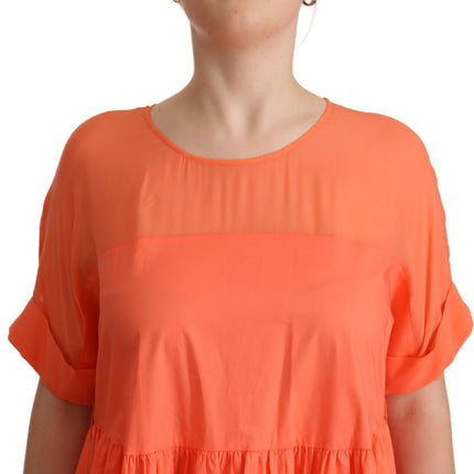 Twinset Coral Cotton Blend Short Sleeves Maxi Shift Dress