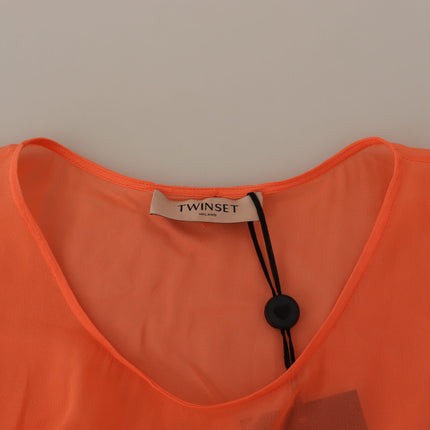 Twinset Coral Cotton Blend Short Sleeves Maxi Shift Dress
