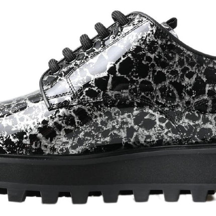 Dolce & Gabbana Black White Derby Patent Leather Shoes