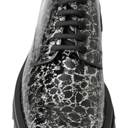 Dolce & Gabbana Black White Derby Patent Leather Shoes
